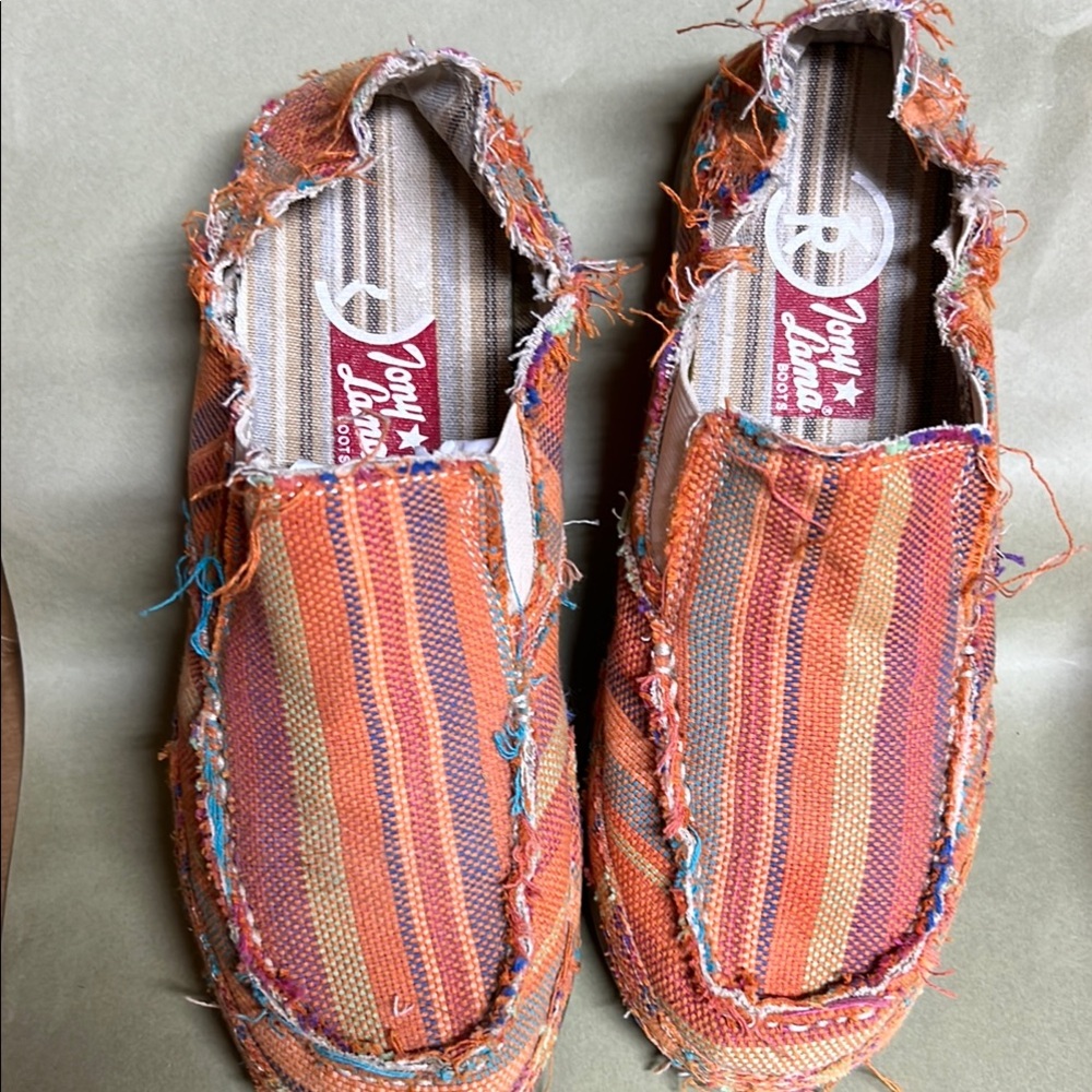 Tony Lama  Striped Orange Slip-On Shoes